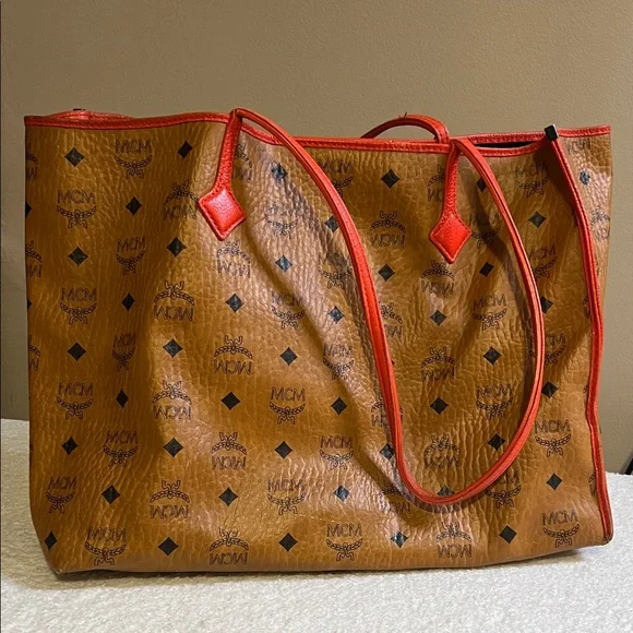 MCM Brown and Red Tote Bag with wrislet - Picture 1 of 4